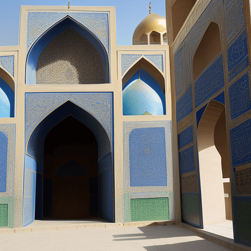 AI generated: a 3 floor bulding in Isfahan neardy a mosque,end of a small alley,at noon