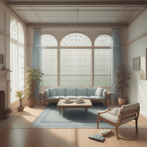 AI generated: High resolution photography interior design, dreamy sunken living room conversation pit, wooden floo...