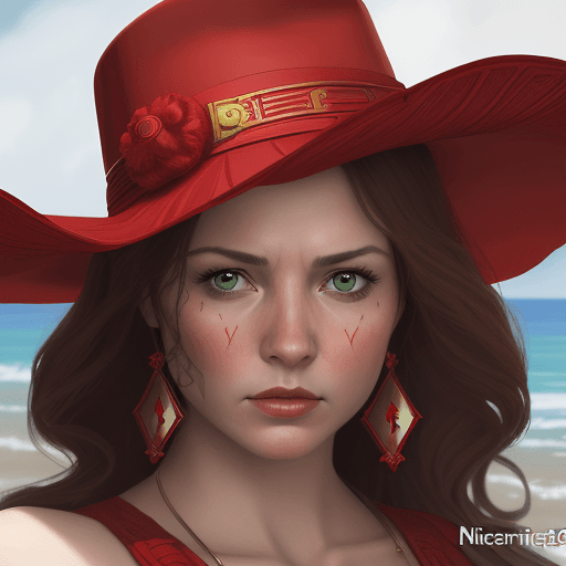 AI generated: a lady in red with a sombrero with the face of a star wars character, in the style of florian nicoll...