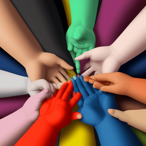 AI generated: drawing of a background with hands of different colors and sizes that reppresent support to migrants...