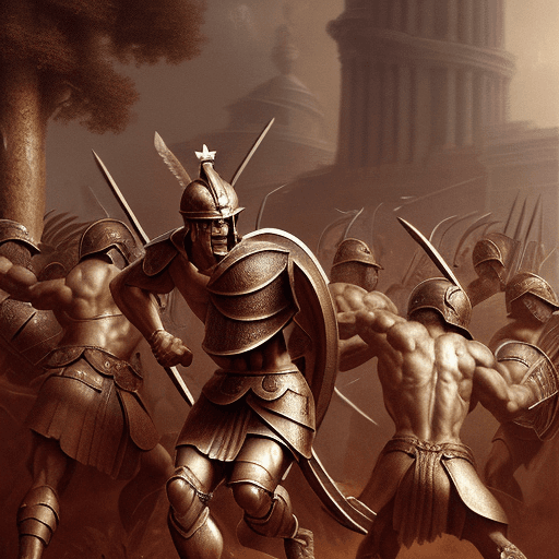 AI generated: a spartan in full battle gear running in the field, in the style of crimson and bronze, detailed cro...