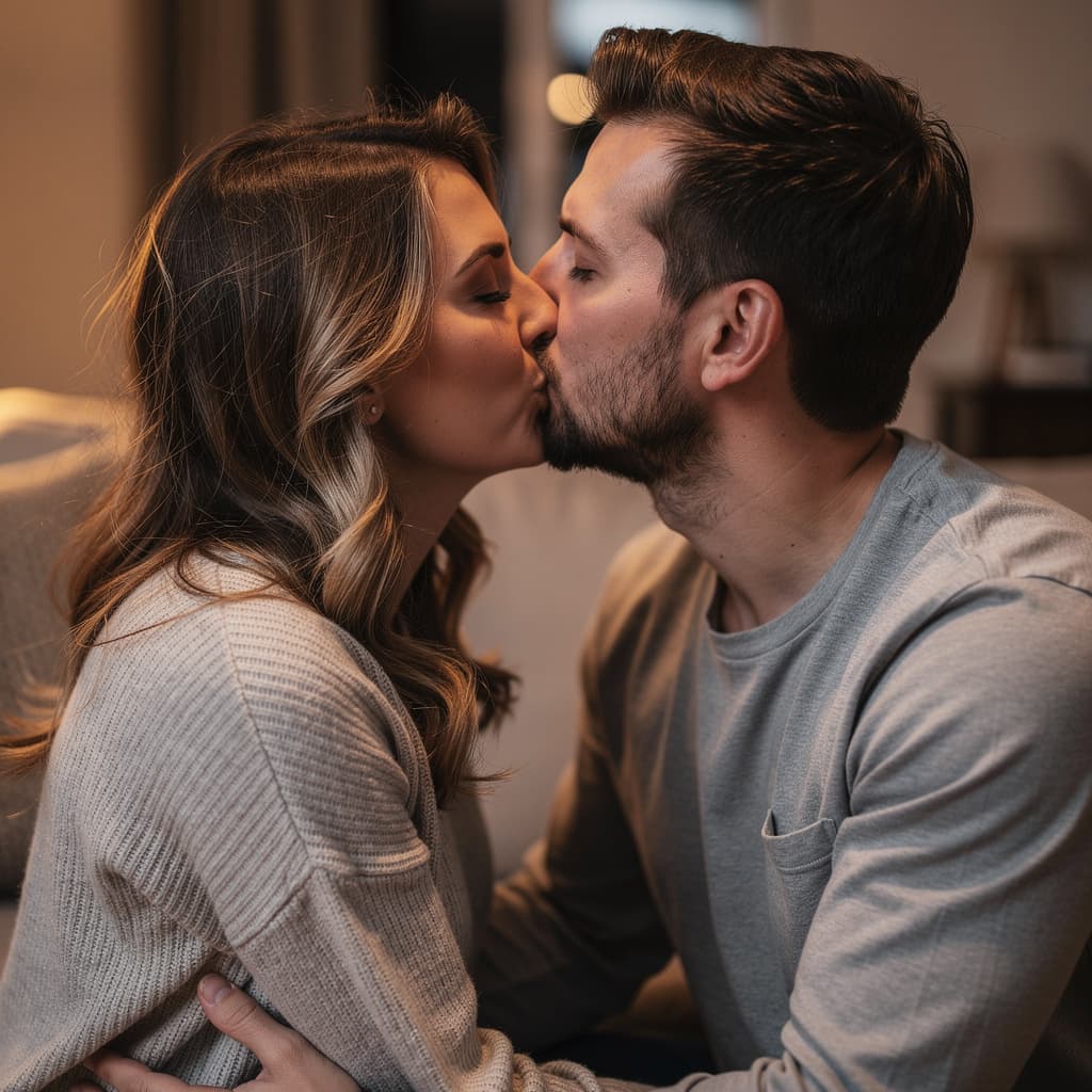 AI generated: French kiss zoom buka baju istri bugil pasangan suami istri muka badan asli natural 