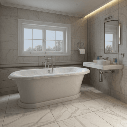 AI generated: 8k,16k,photorealistic render,3ds max 2023,corona 9,vray,sweedish style,marble tiles,tub,full view,fr...