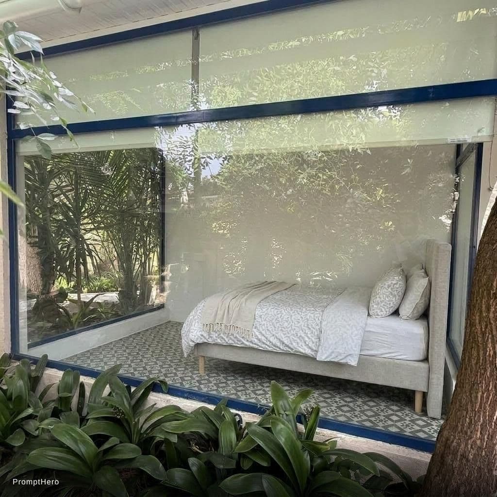 AI generated: Rotate the bed by 90 degrees onlly so that the head is on the white wall. Parallel to the window wit...