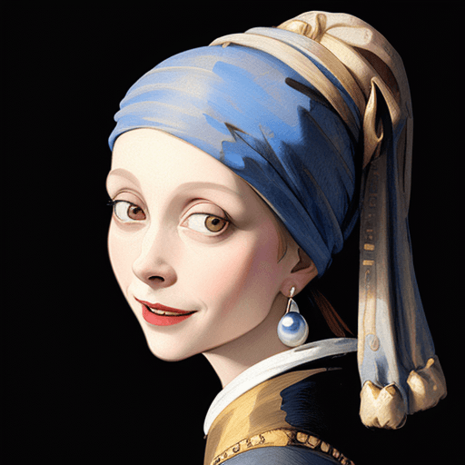 AI generated:  drawing of a woman with a pearl earring as an anthropomorphic cryptid smiles and happy, meticulous 