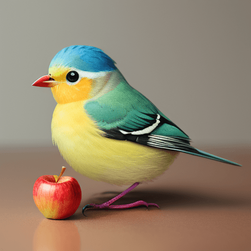 AI generated: a little bird made of a fresh apple that has been cut open, photo-realistic techniques --ar 2:3 --st...