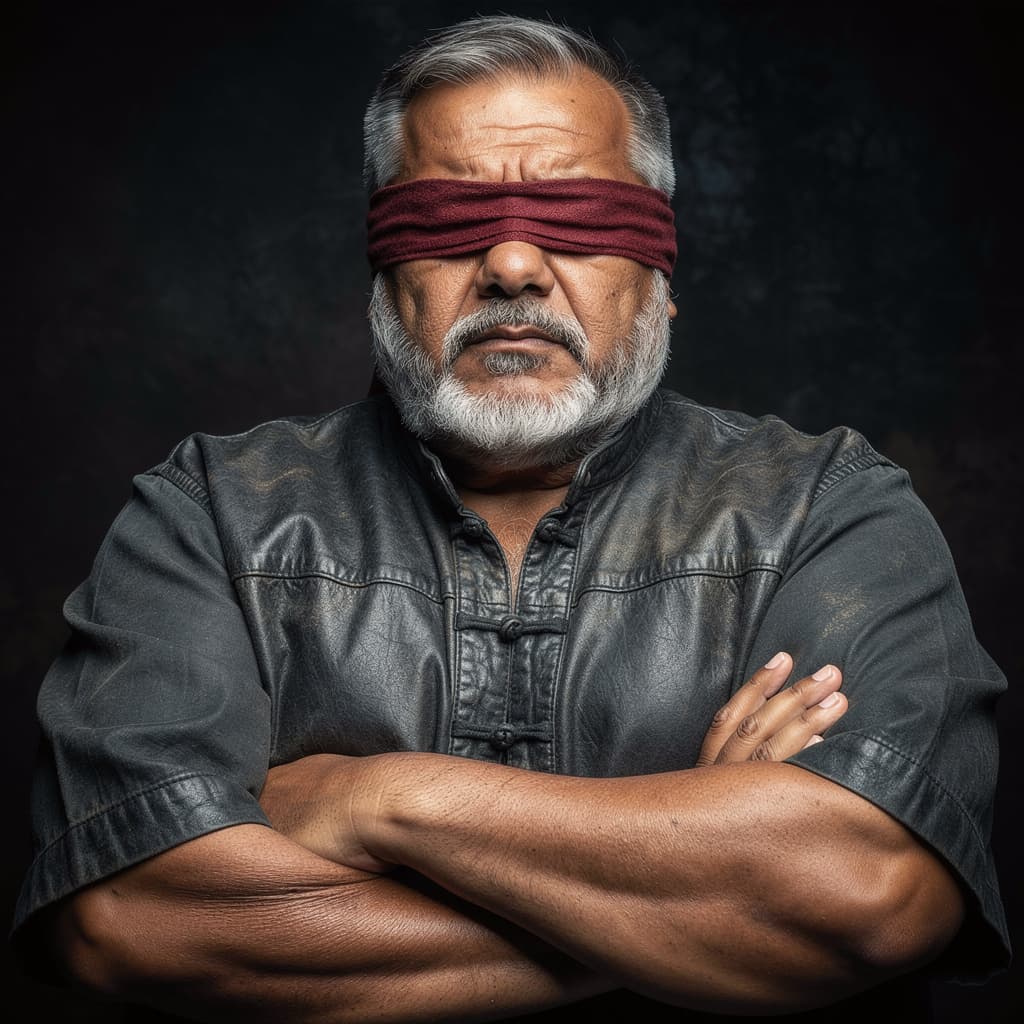 AI generated: Close-up portrait of a mature man, likely middle-aged, with a serious expression.  Dark skin tone, w...