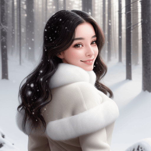 AI generated: beautiful woman ( s0mmerr4y-1850:.99), beautiful hair, winter forest, elegant, snowing, natural skin...