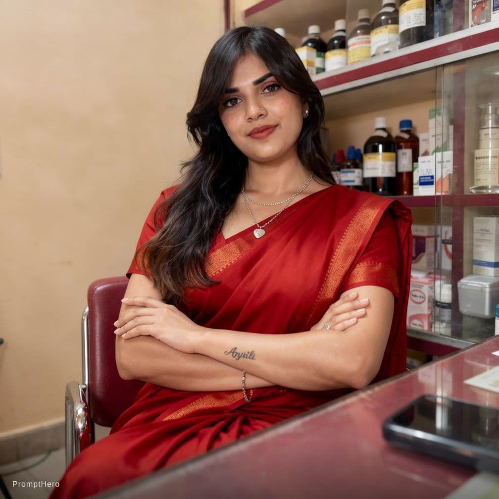 AI generated: hot indian bhabhi in red saree