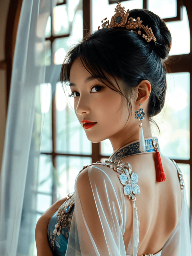 AI generated: Score 9, score 8 up, score 7 up, one Ancient Chinese luxurious Hanfu girls, upper body, cinematic li...