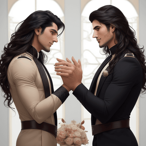 AI generated: Two men, captivating couple, embody the essence of love's enchanting journey. Pairoj stands tall wit...
