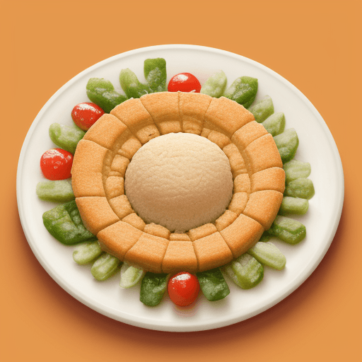 AI generated: plato de comida que emanan productos de comida desde el plato hasta el cielo de forma dinamica.