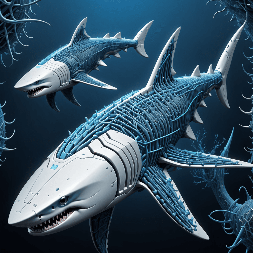 AI generated: cyber shark, highly detailed mattepainting in a microscopic surface, style of grid electron microsco...