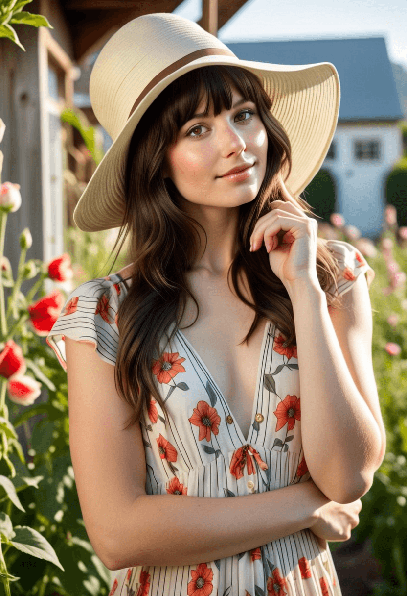 AI generated: iphone photo beautiful woman, long brunette hair with bangs, perfect eyes, smiling, rosy cheeks, no ...