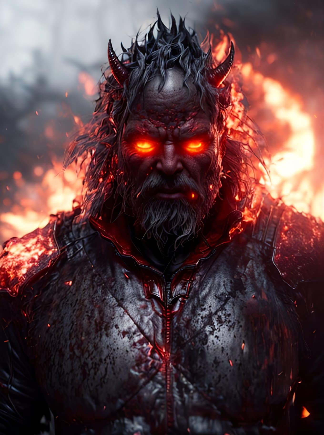 AI generated: character design, hell, fire, mist, photorealistic, octane render, unreal engine, hyper detailed, vo...