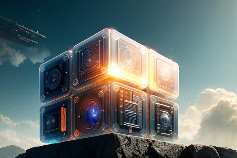 AI generated: Sci-fi imagination, cosmic square, (cuboid made of gas:1.6 clouds), constructivist style, sharp, (pr...