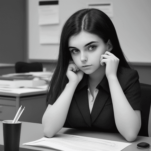 AI generated: black and white photography of a 
woman 20 year old that start and office work career