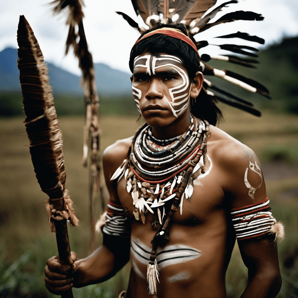 AI generated: A fierce 20-year-old indigenous tribal warrior, adorned in tribal paint and carrying a traditional w...