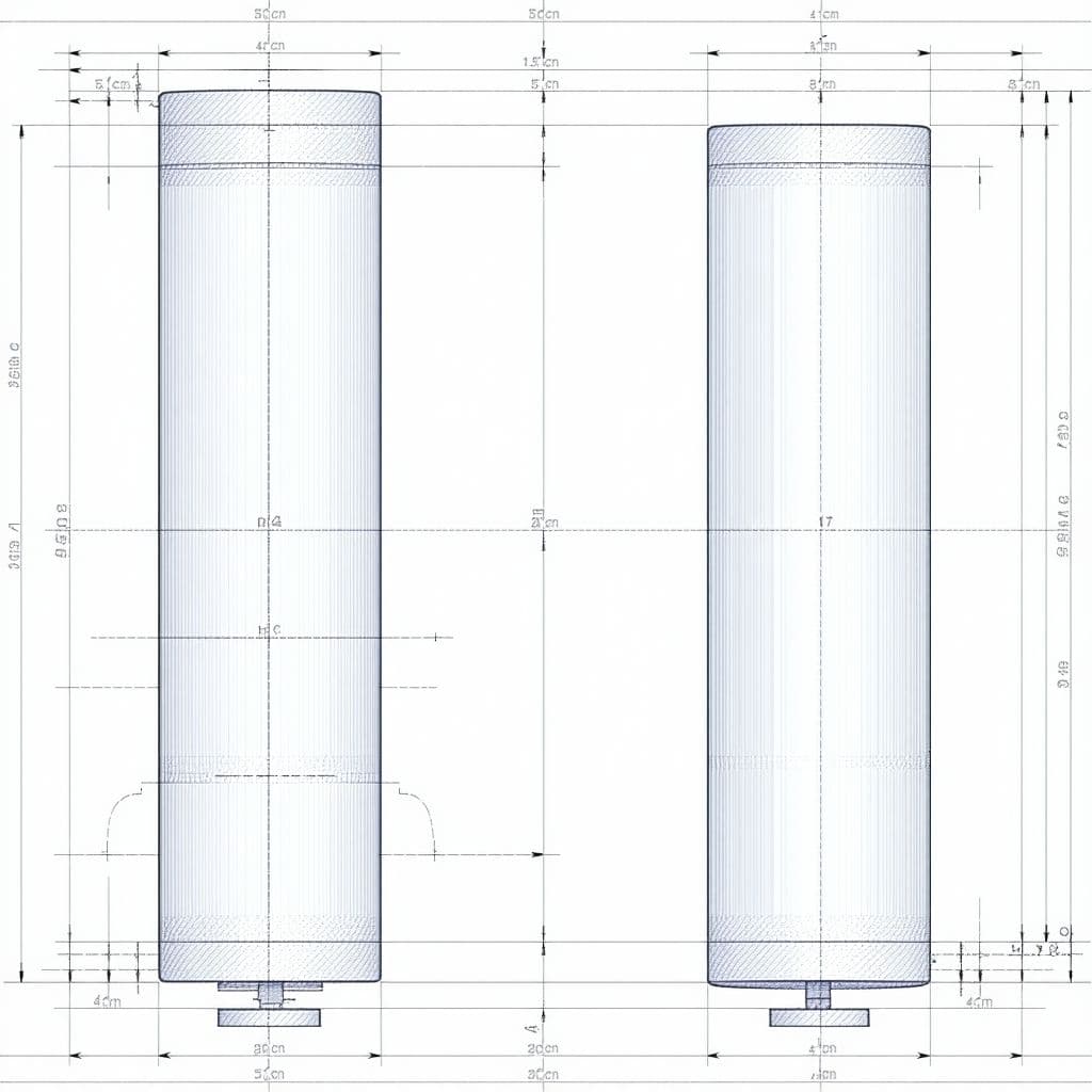 AI generated: [Technical drawing of a Cylinder with a base radius of 5 cm and a height of 20 cm showing three orth...
