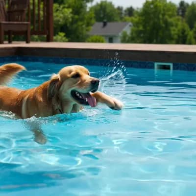 AI generated video: A DOG SWIMING ON POOL
