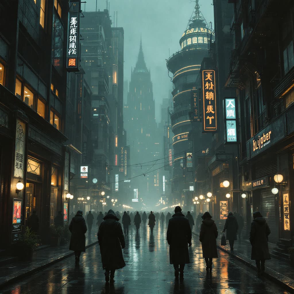AI generated: A scene from a science fiction movie like Blade Runner featuring a futuristic dystopian cityscape in...