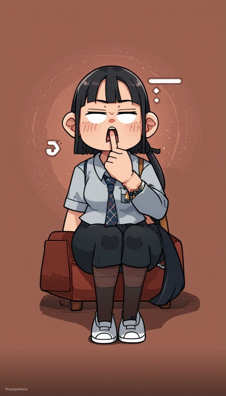 AI generated: finger in mouth, rolling eyes, leaning back