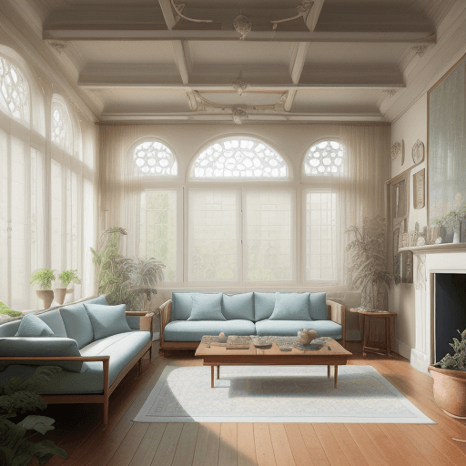 AI generated: High resolution photography interior design, dreamy sunken living room conversation pit, wooden floo...