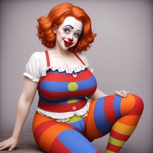 AI generated: Clown girl, bulge, motherly, 40 yeqr old, curvy