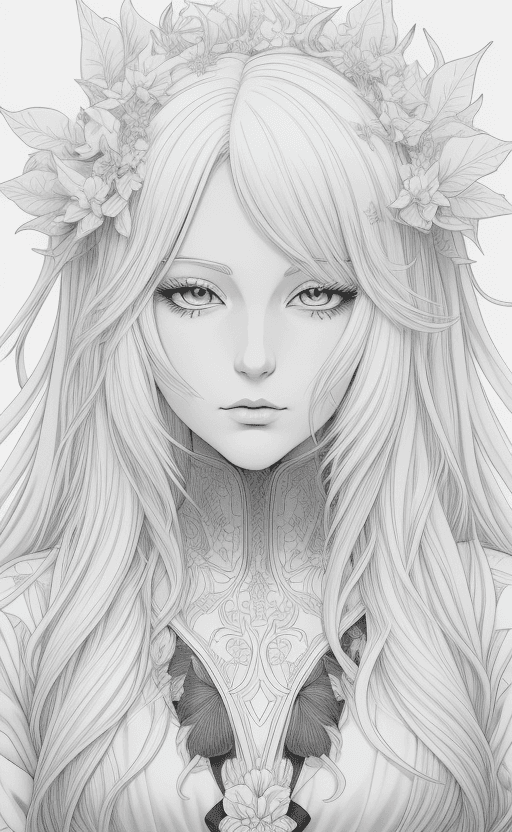 AI generated: coloring page Anime portrait clean line art, black pen line high detail,,wild dynamic white hair, wo...