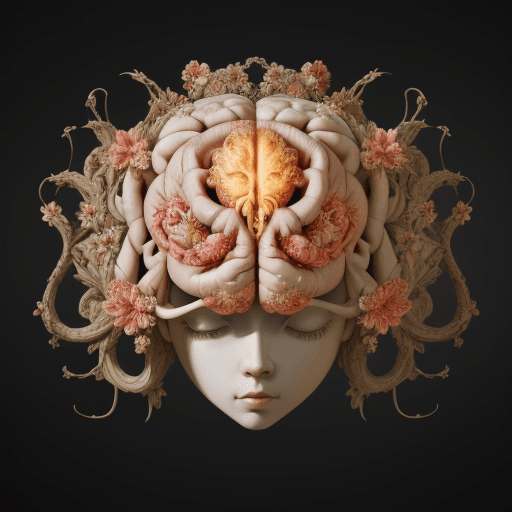 AI generated: burning brain, baroque style, high detail, floral  details, photorealistic