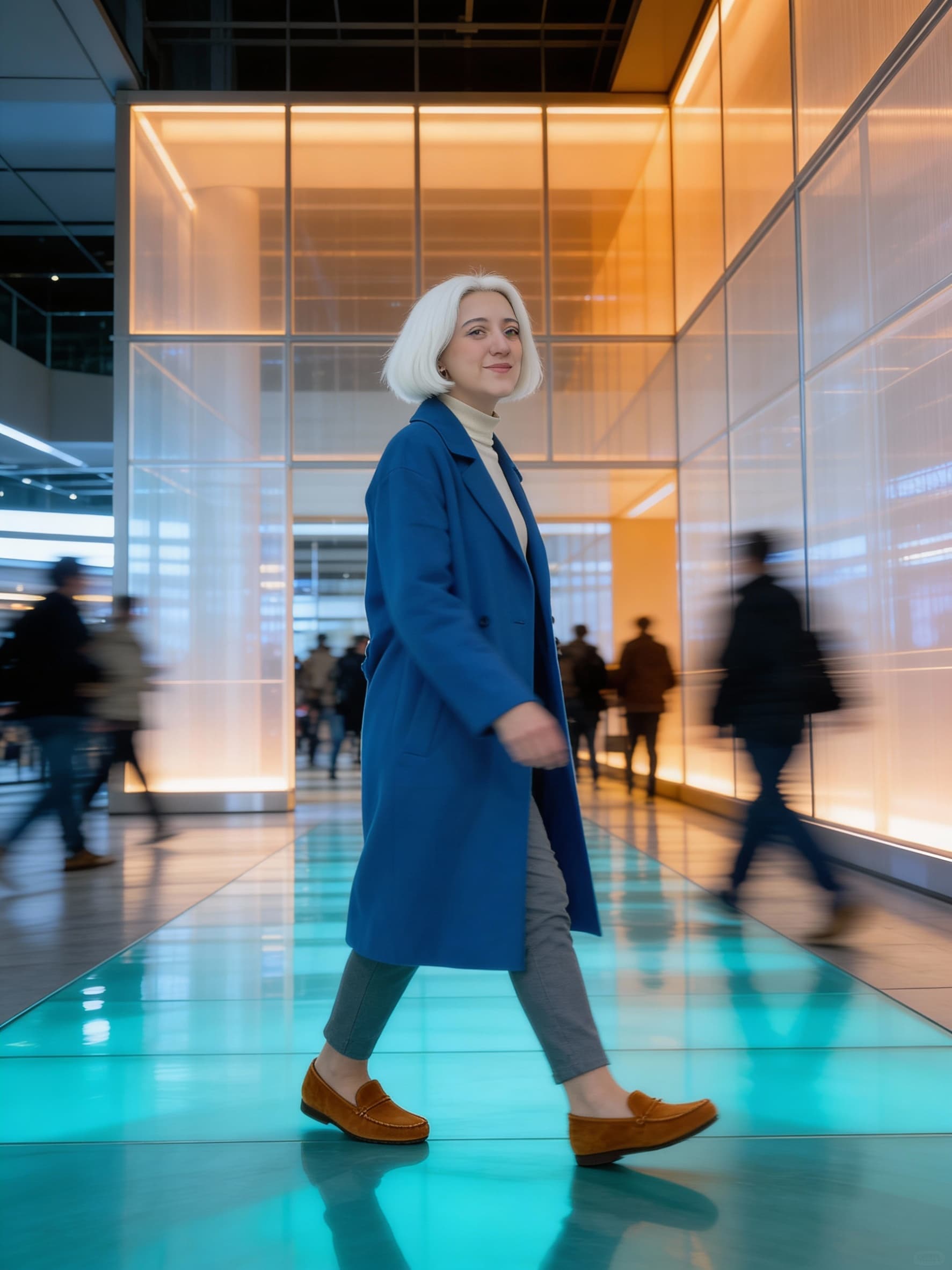 AI generated: photography, front-profile walk-through, depth of field background blur, full-body, full-frame, 30mm...