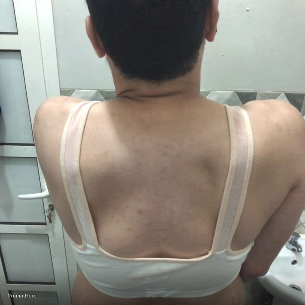AI generated: Add bra strip to her back