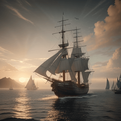 AI generated: Photo of a ultra realistic sailing ship, dramatic light, pale sunrise, cinematic lighting, battered,...