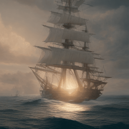 AI generated: Photo of a ultra realistic sailing ship, dramatic light, pale sunrise, cinematic lighting, battered,...