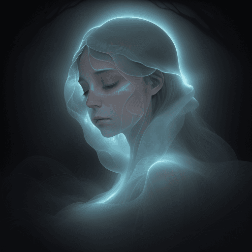 AI generated: A hauntingly beautiful Marc Adamus-style illustration of a woman's face, ethereally crafted from sof...
