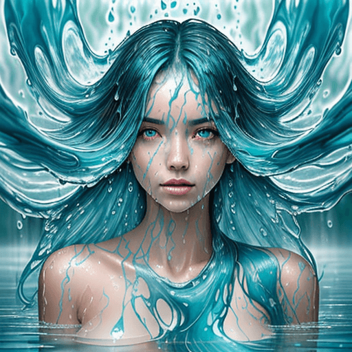 AI generated: Masterpiece, Stunning, Best quality, a half body portrait of a woman as made of water, half body sub...