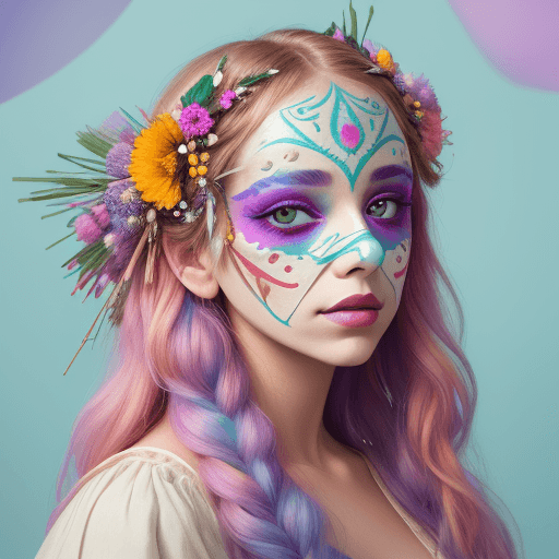 AI generated: portrait photography, a woman in a glamorous makeup, wearing a mask with tassels, in the style of mi...