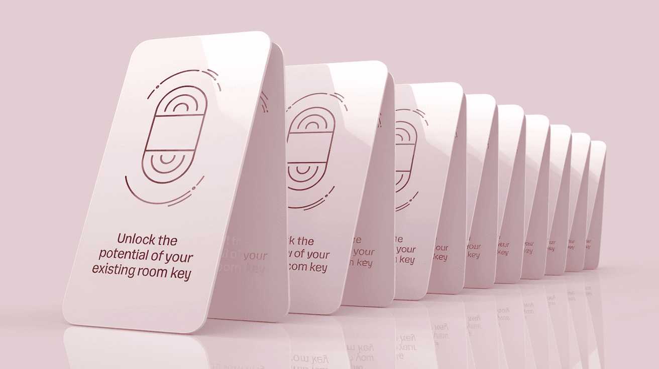 AI generated: **"A set of ultra-thin, standard RFID hotel room key cards, displayed in a clean, structured left-to...