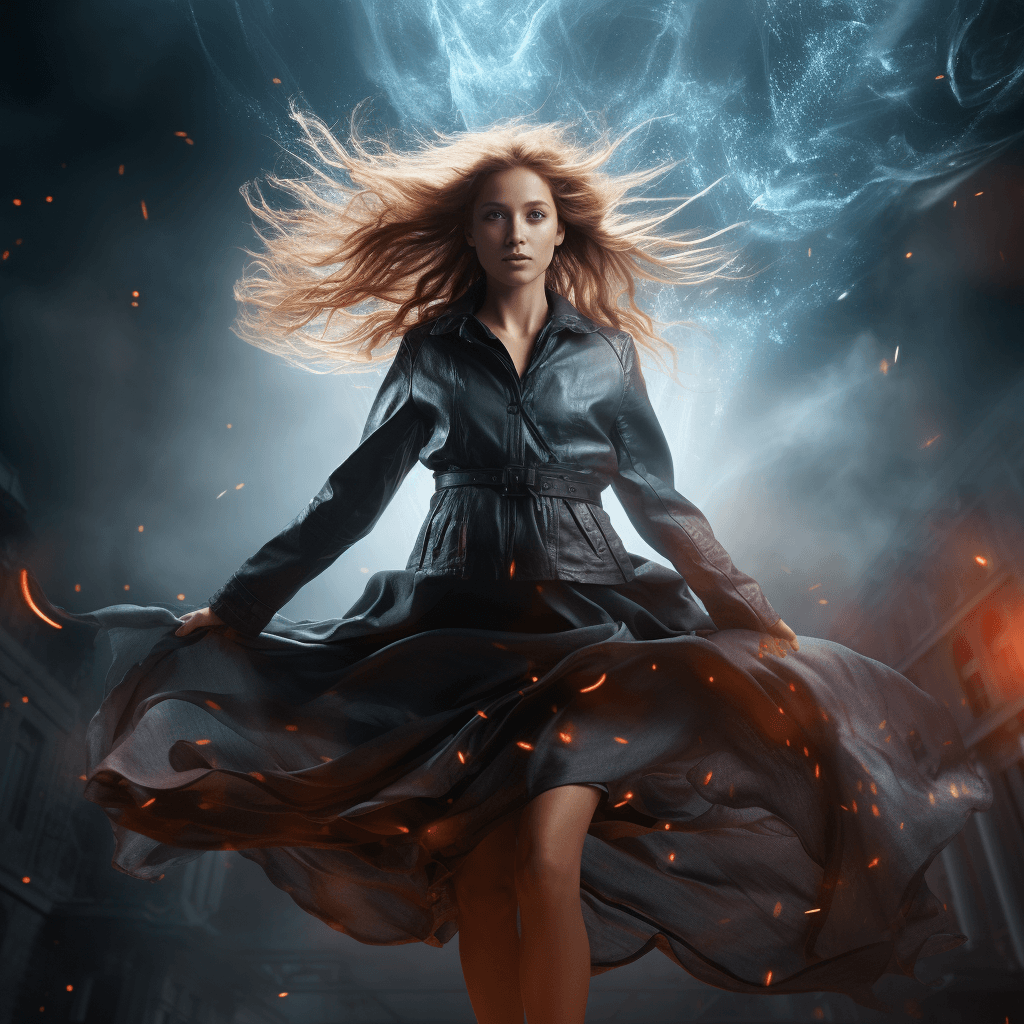 AI generated: A fashion girl, posing like a model , flying hair, universe in backgroung , a german fashion girl , ...