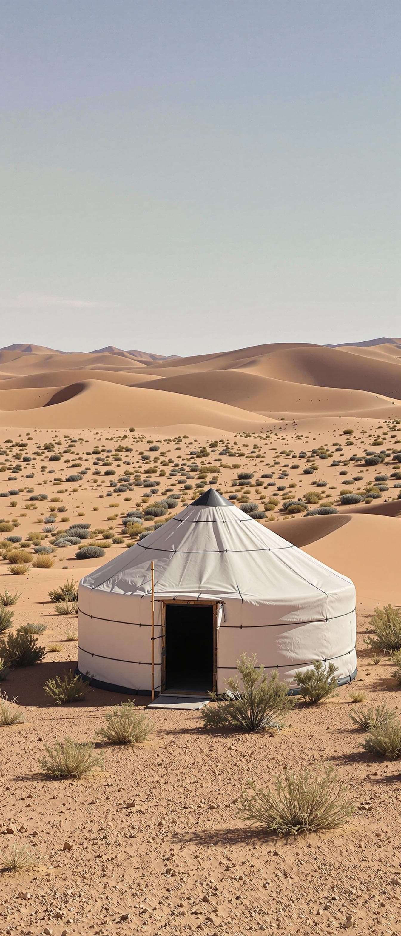 AI generated: Yurt near dombra desert minimalism