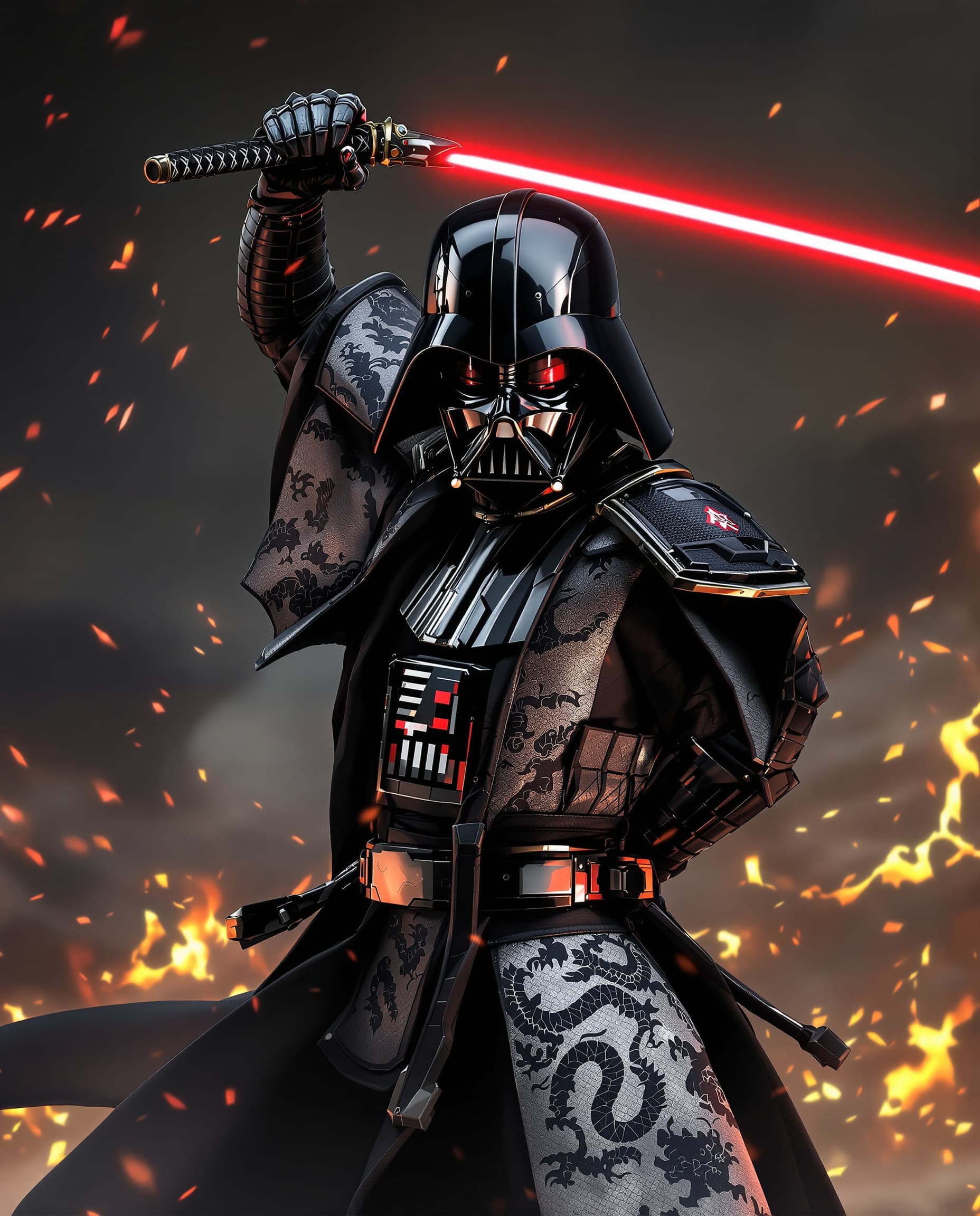 AI generated: image is a high-resolution,spectacular   Star Wars perfect cinematic portrait with a Japanese feudal...