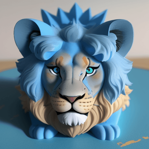 AI generated: un lion bleu mecanique, court apres un gibier de choix tres rapide et tres puissant, un gros risque ...
