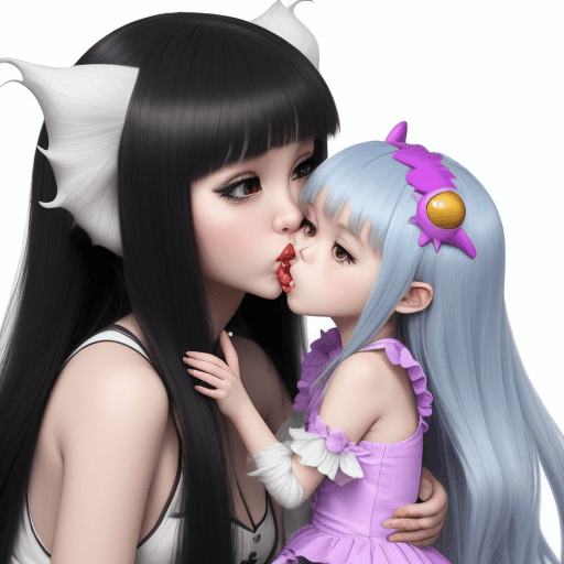 AI generated: Monster girl with longue tong kiss a normal litlle girl 