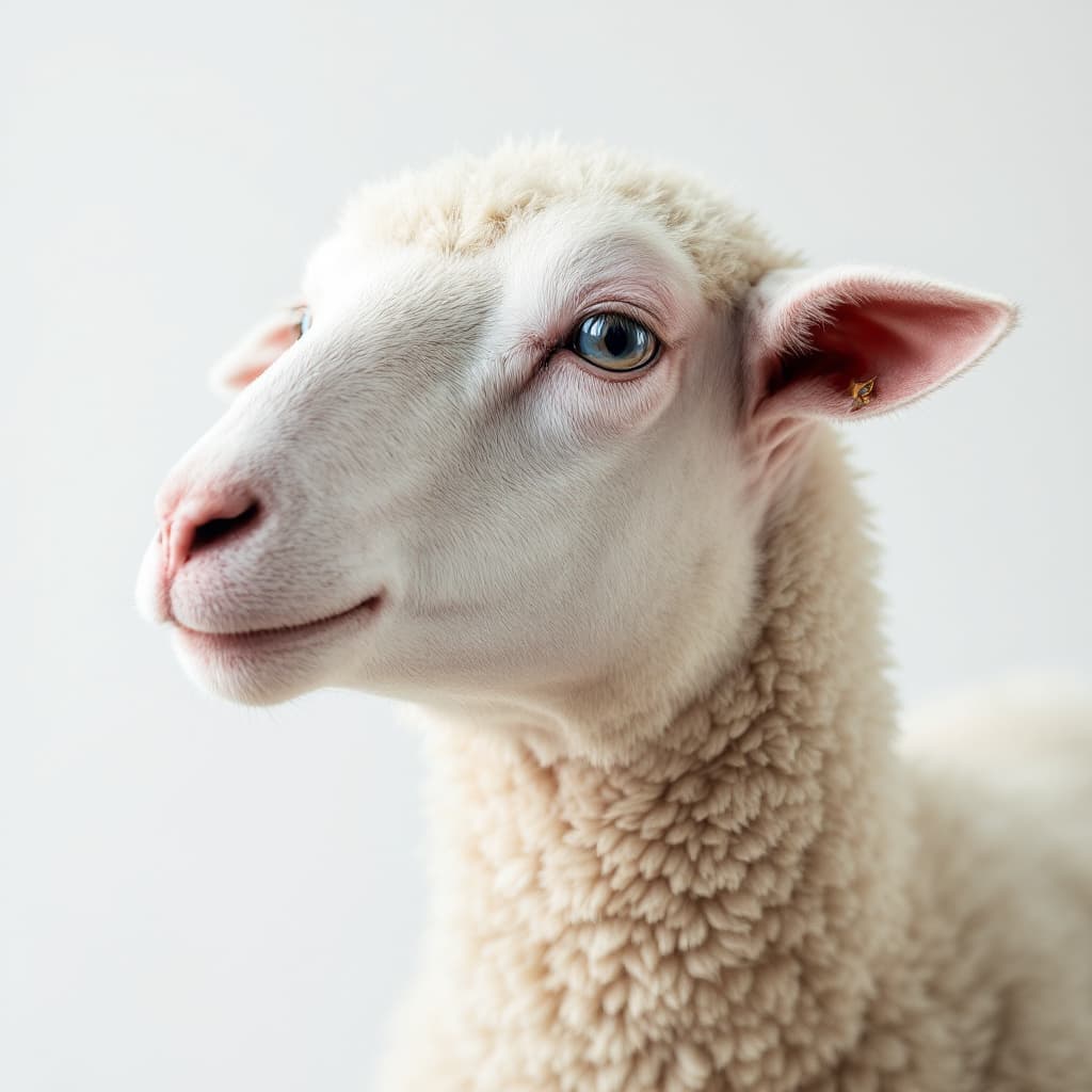 AI generated: photo close up, studio portrait, hairless, shaved  sheep,