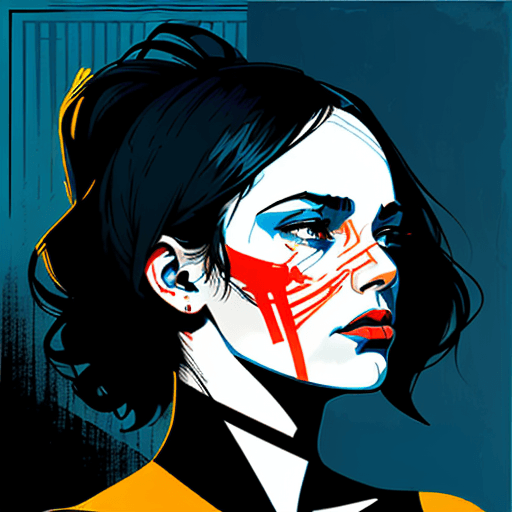 AI generated: a woman's silhouette on a blue canvas, in the style of dark yellow and dark red, graphic design-insp...