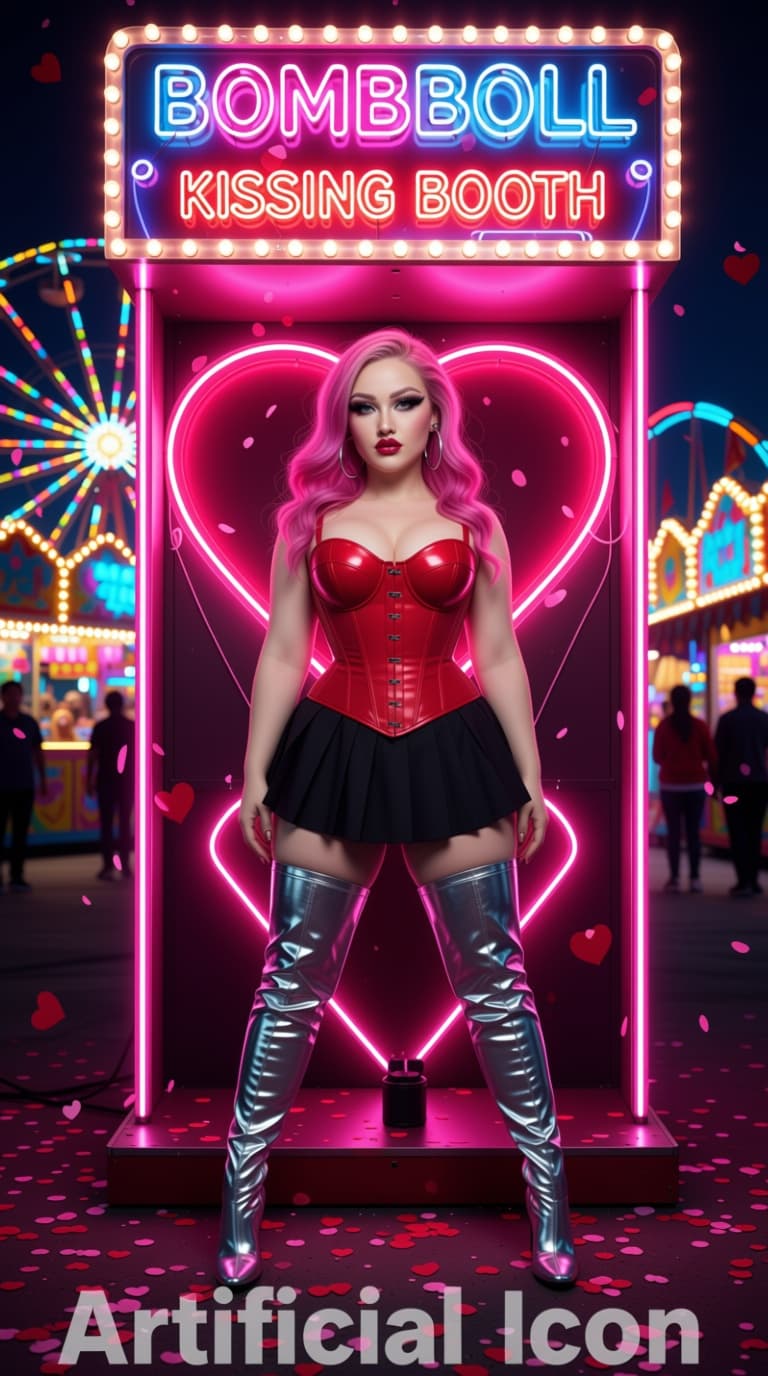 AI generated: Without changing facial features Create an imageHyper-realistic carnival Valentine scene of me stand...