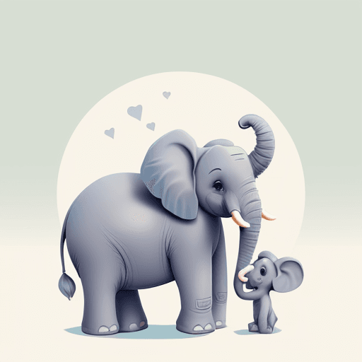 AI generated: cute elephant and baby disney style white background