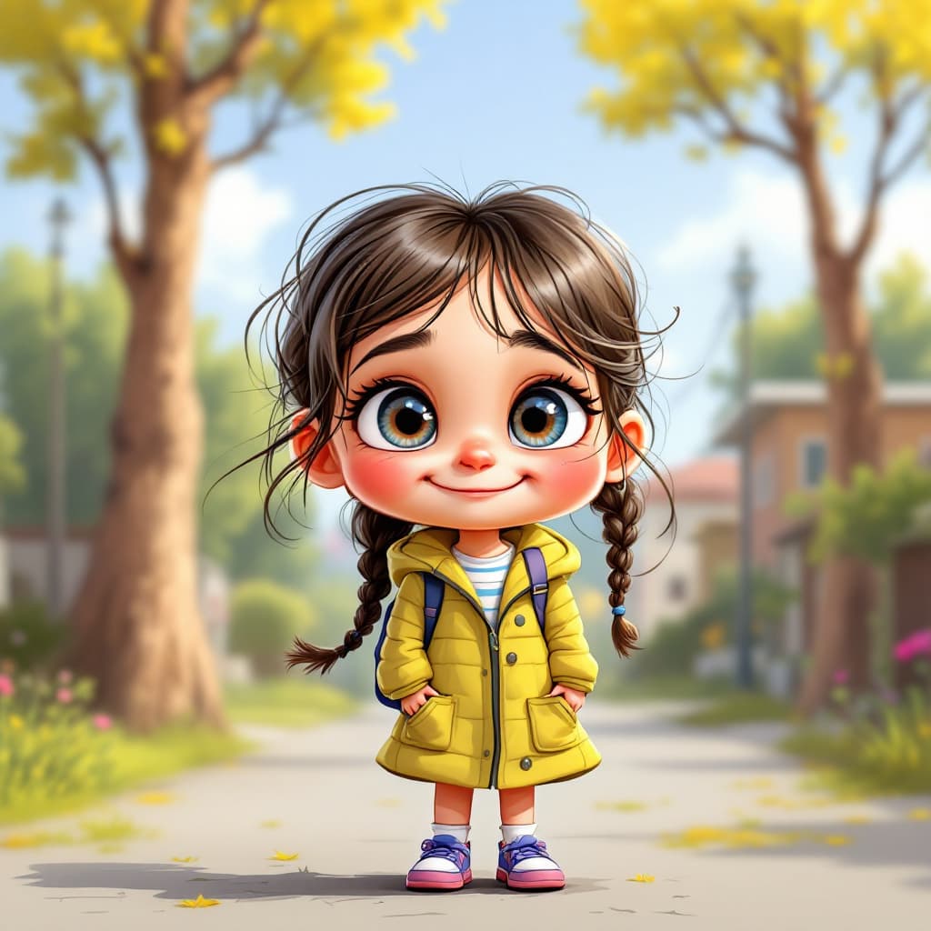 AI generated: little girl 12 years old caricature illustration, children's comic book character, hilariously exagg...