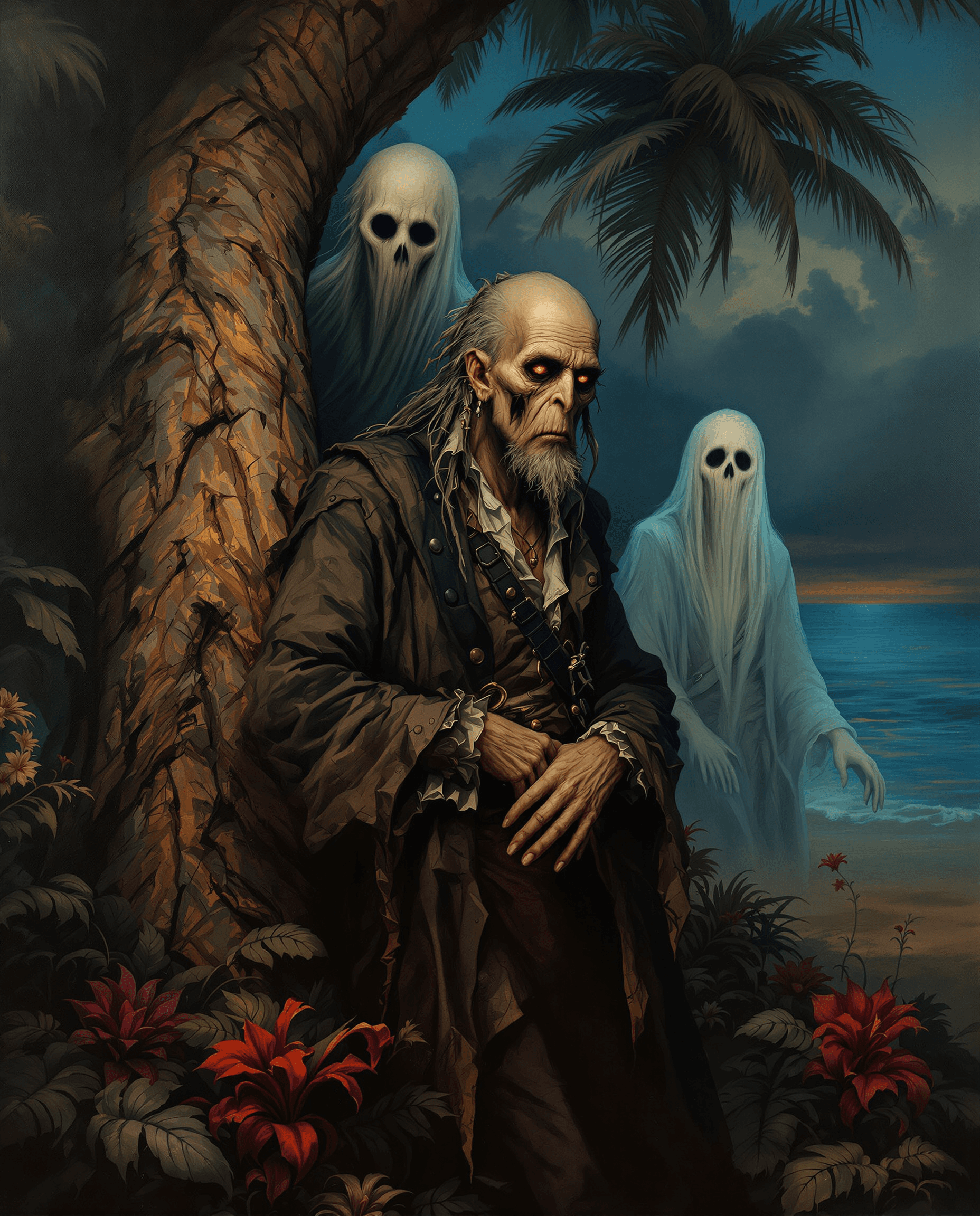 AI generated: A dramatic, romanticized oil on canvas portrait in the style of late 19th-century German painters, d...