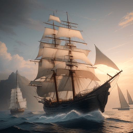 AI generated: Photo of a ultra realistic sailing ship, dramatic light, pale sunrise, cinematic lighting, battered,...